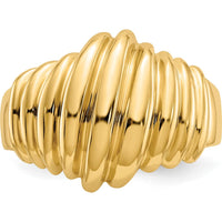14K Yellow Gold Polished Scalloped Dome Ring - Sizeable, Tapered Band, Domed Profile by Oro Pregiato