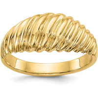 14K Yellow Gold Polished Scalloped Dome Ring - Tapered Band, Sculptural Design by 0