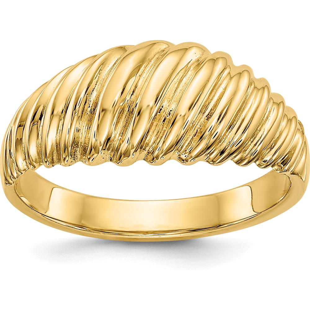 14K Yellow Gold Polished Scalloped Dome Ring - Tapered Band, Sculptural Design by 0