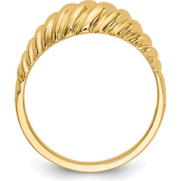 14K Yellow Gold Polished Scalloped Dome Ring - Tapered Band, Sculptural Design by 0