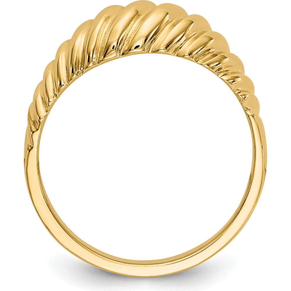 14K Yellow Gold Polished Scalloped Dome Ring - Tapered Band, Sculptural Design by 0