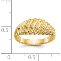 14K Yellow Gold Polished Scalloped Dome Ring - Tapered Band, Sculptural Design by 0