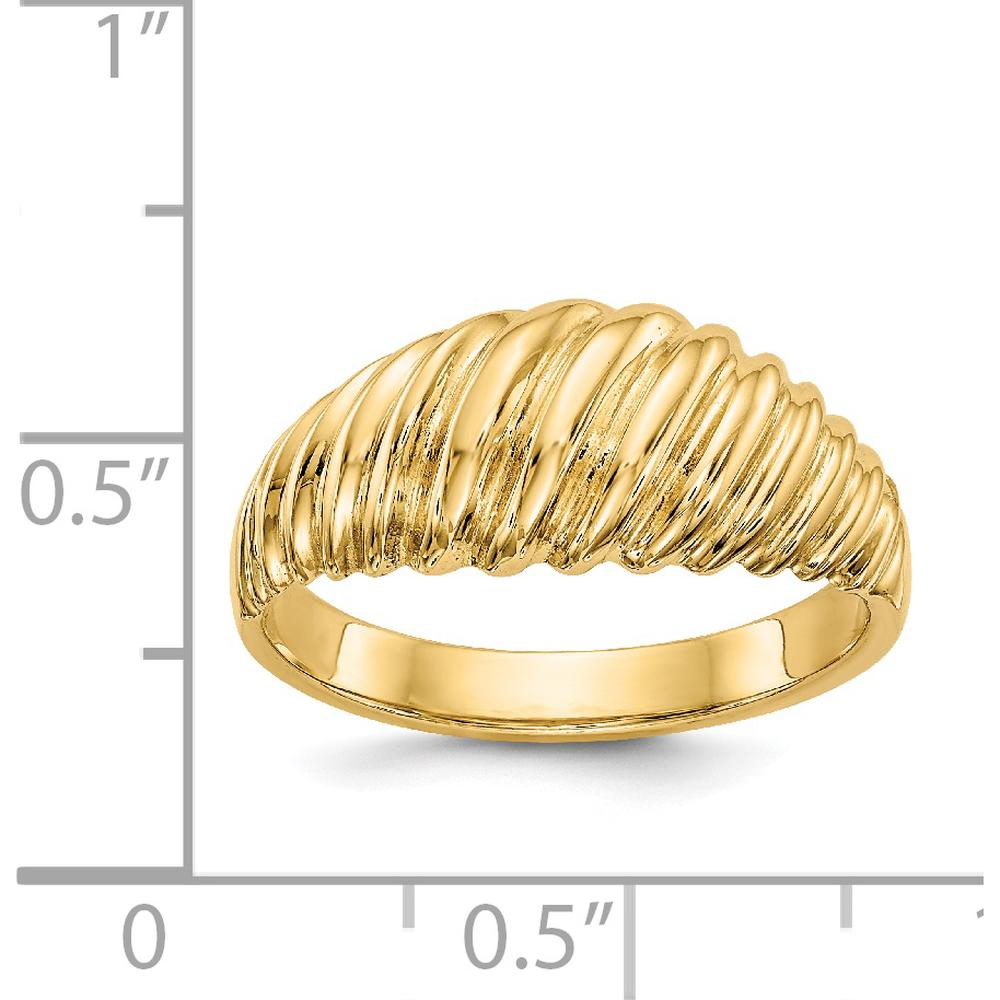 14K Yellow Gold Polished Scalloped Dome Ring - Tapered Band, Sculptural Design by 0