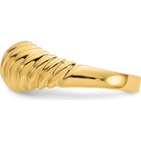 14K Yellow Gold Polished Scalloped Dome Ring - Tapered Band, Sculptural Design by 0