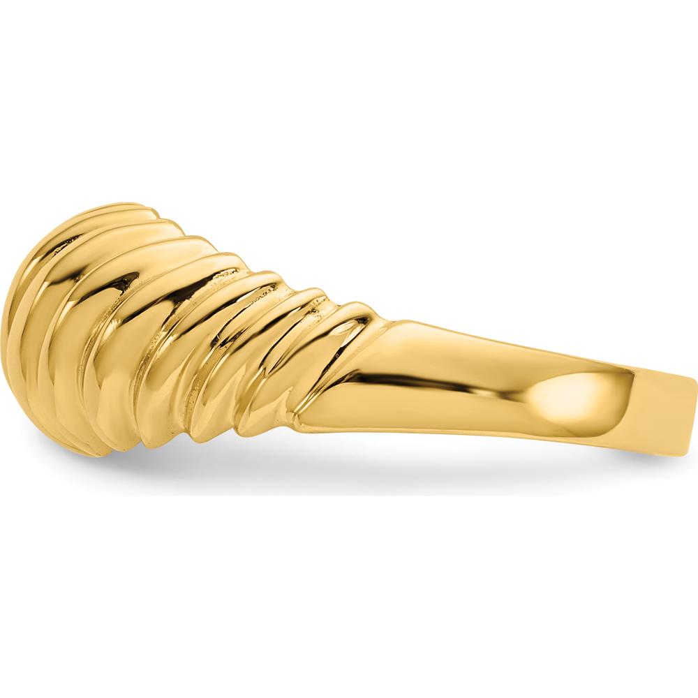 14K Yellow Gold Polished Scalloped Dome Ring - Tapered Band, Sculptural Design by 0