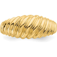14K Yellow Gold Polished Scalloped Dome Ring - Tapered Band, Sculptural Design by 0