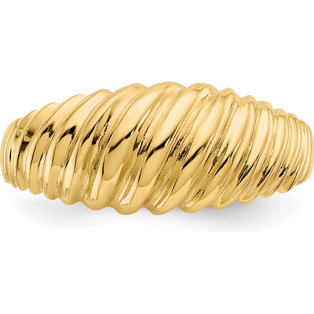14K Yellow Gold Polished Scalloped Dome Ring - Tapered Band, Sculptural Design by 0