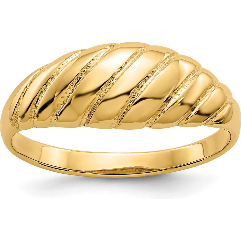 14K Yellow Gold Polished Scalloped Dome Ring with Grooved Texture - Fashion Statement Piece by Oro Pregiato