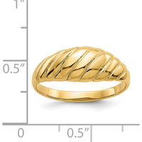 14K Yellow Gold Polished Scalloped Dome Ring with Grooved Texture - Fashion Statement Piece by Oro Pregiato