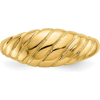 14K Yellow Gold Polished Scalloped Dome Ring with Grooved Texture - Fashion Statement Piece by Oro Pregiato