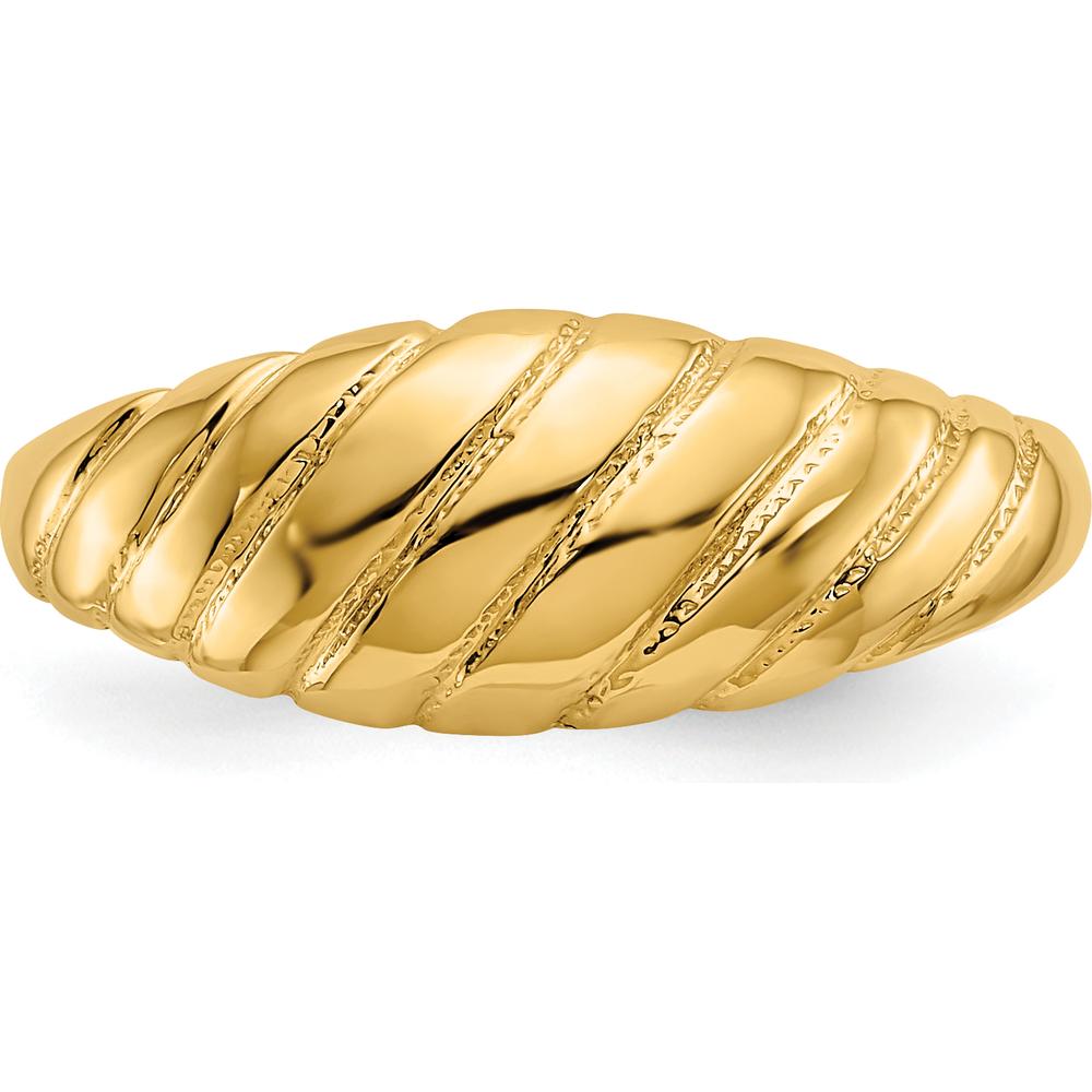14K Yellow Gold Polished Scalloped Dome Ring with Grooved Texture - Fashion Statement Piece by Oro Pregiato