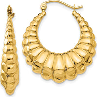 14K Yellow Gold Polished Scalloped Hollow Hoop Earrings - 14mm Length, 6mm Width by 0