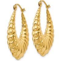 14K Yellow Gold Polished Scalloped Hollow Hoop Earrings - 14mm Length, 6mm Width by 0