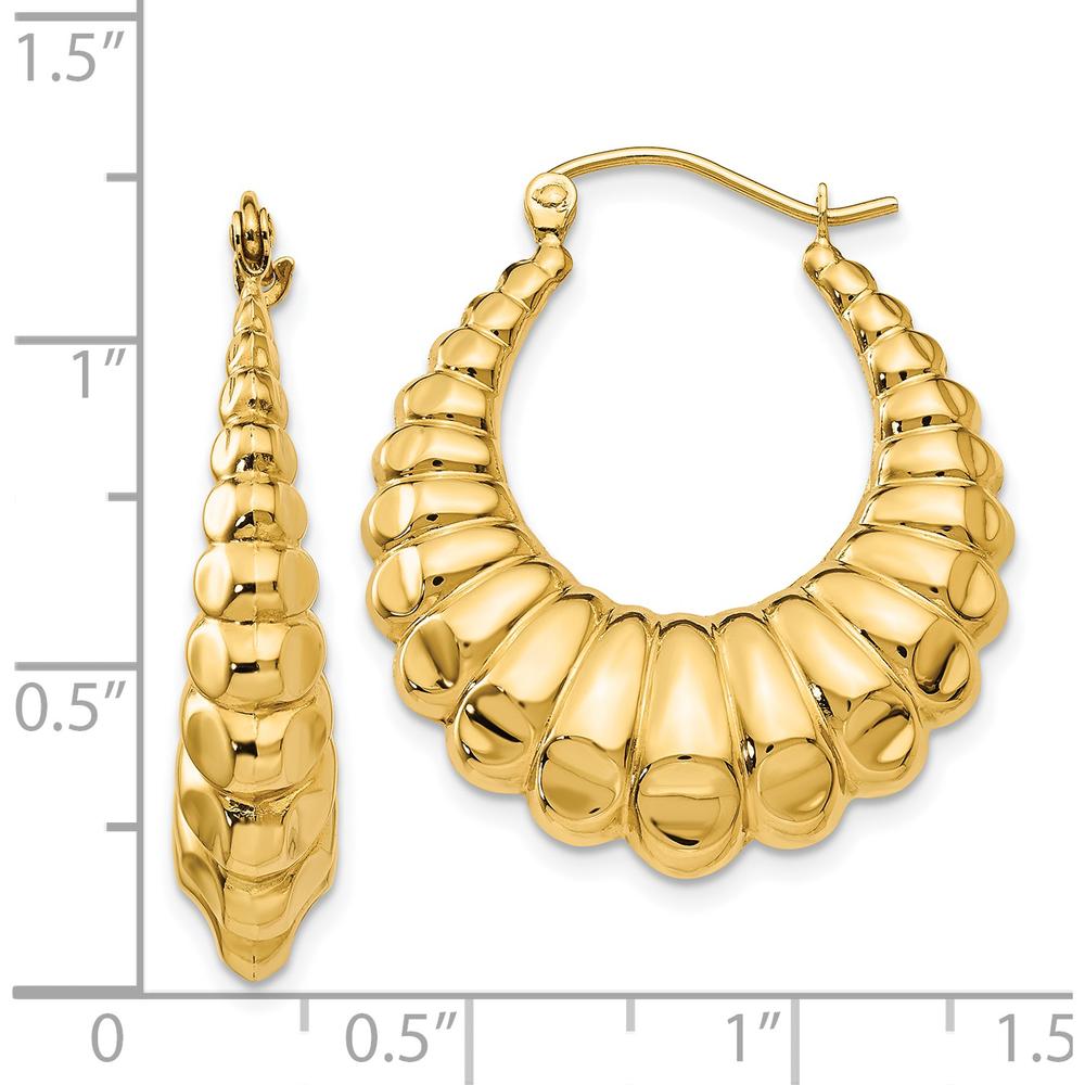 14K Yellow Gold Polished Scalloped Hollow Hoop Earrings - 14mm Length, 6mm Width by 0