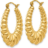14K Yellow Gold Polished Scalloped Hoop Earrings - 13mm Length, 5mm Width by 0