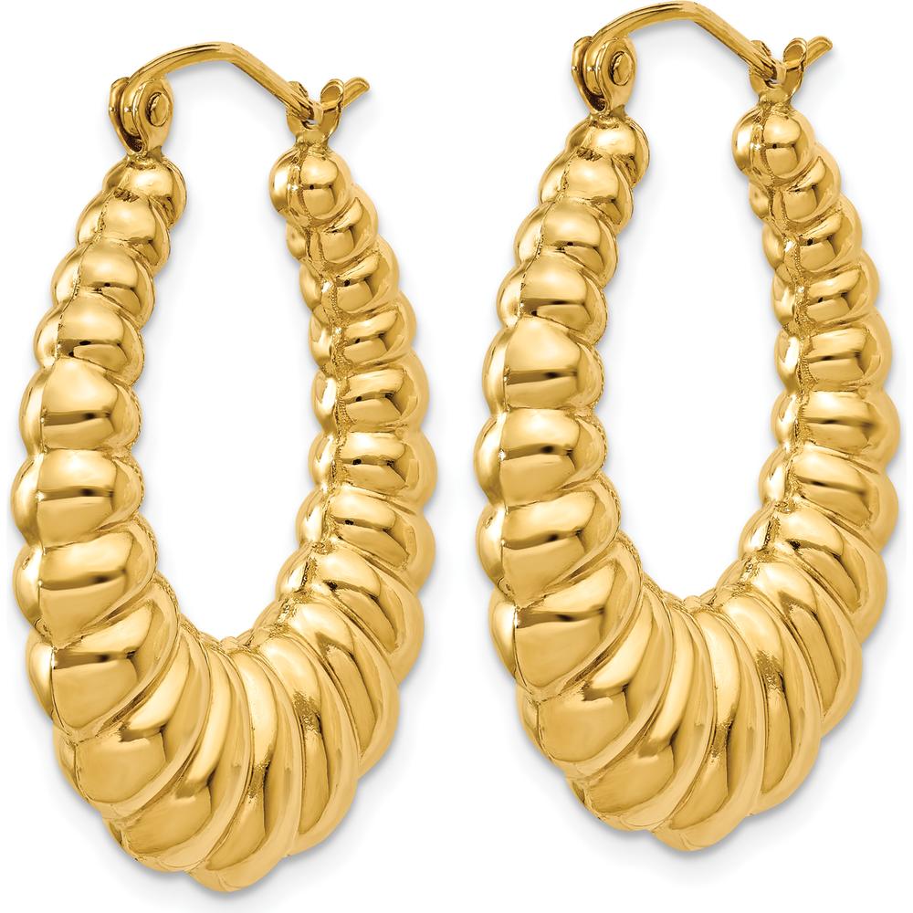 14K Yellow Gold Polished Scalloped Hoop Earrings - 13mm Length, 5mm Width by 0