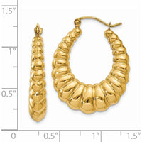 14K Yellow Gold Polished Scalloped Hoop Earrings - 13mm Length, 5mm Width by 0
