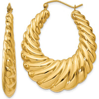 14K Yellow Gold Polished Scalloped Hoop Earrings - 17mm Length, 5mm Width by 0