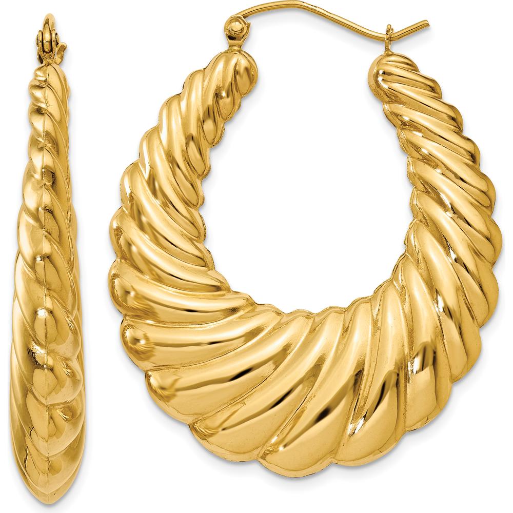 14K Yellow Gold Polished Scalloped Hoop Earrings - 17mm Length, 5mm Width by 0