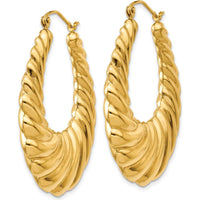 14K Yellow Gold Polished Scalloped Hoop Earrings - 17mm Length, 5mm Width by 0