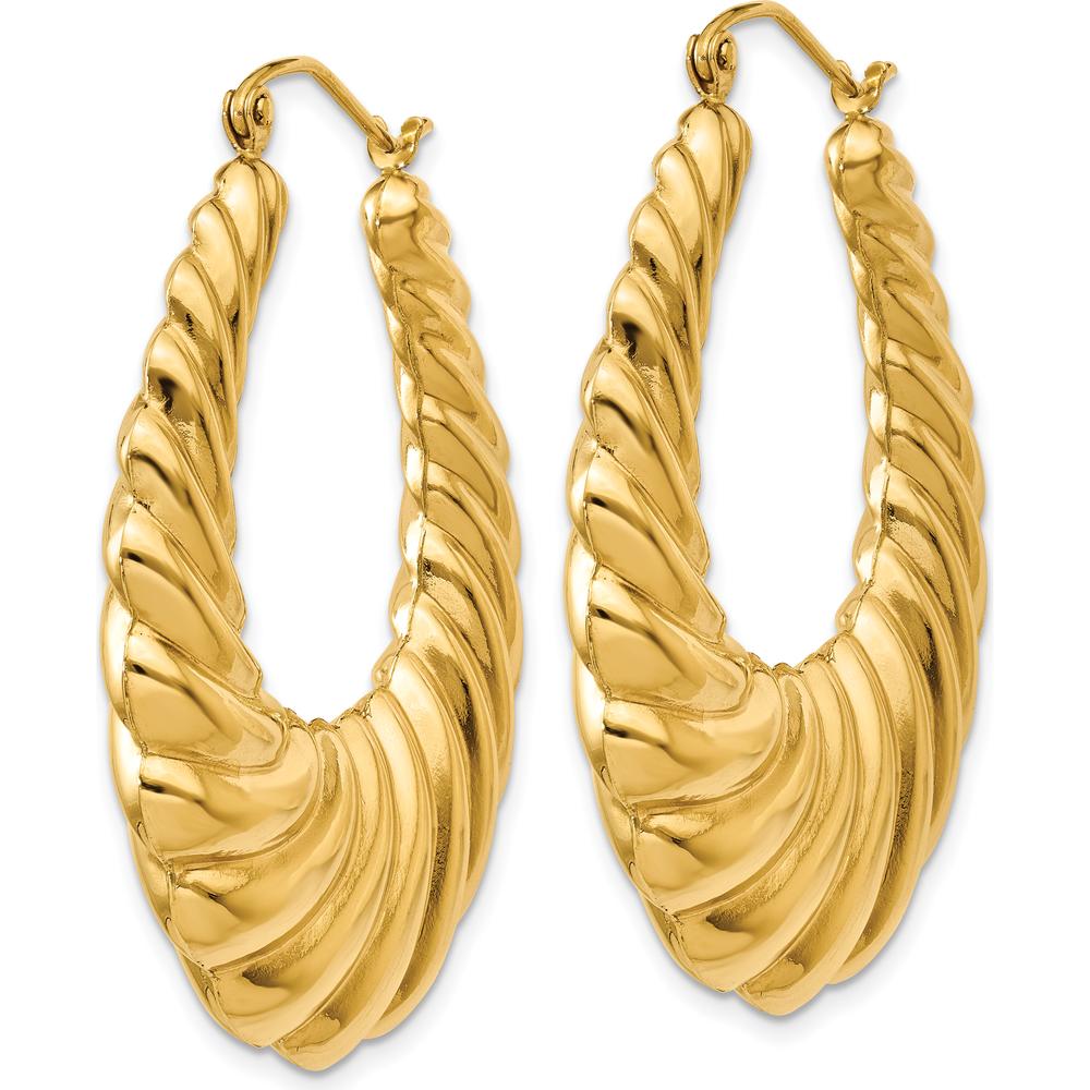 14K Yellow Gold Polished Scalloped Hoop Earrings - 17mm Length, 5mm Width by 0