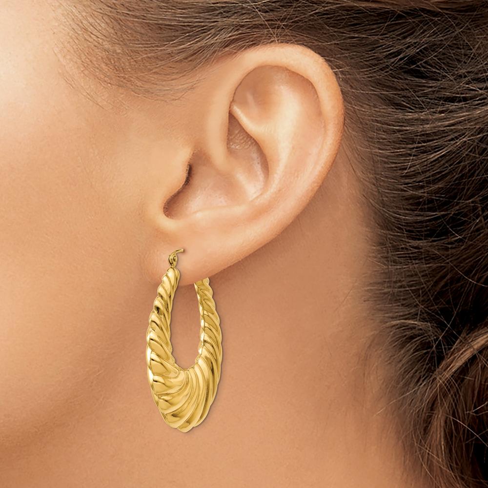 14K Yellow Gold Polished Scalloped Hoop Earrings - 17mm Length, 5mm Width by 0