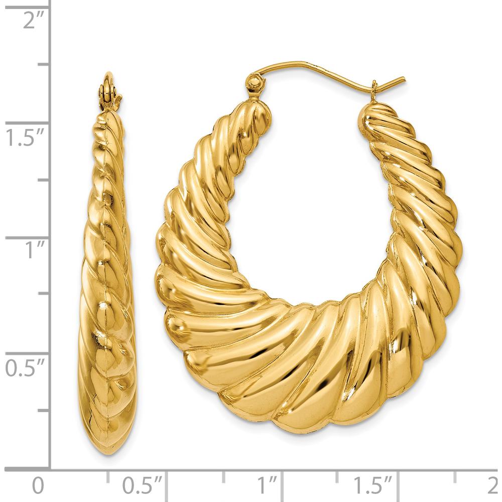 14K Yellow Gold Polished Scalloped Hoop Earrings - 17mm Length, 5mm Width by 0