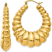 14K Yellow Gold Polished Scalloped Hoop Earrings - 41mm Length, 34mm Width by 0