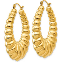 14K Yellow Gold Polished Scalloped Hoop Earrings - 41mm Length, 34mm Width by 0