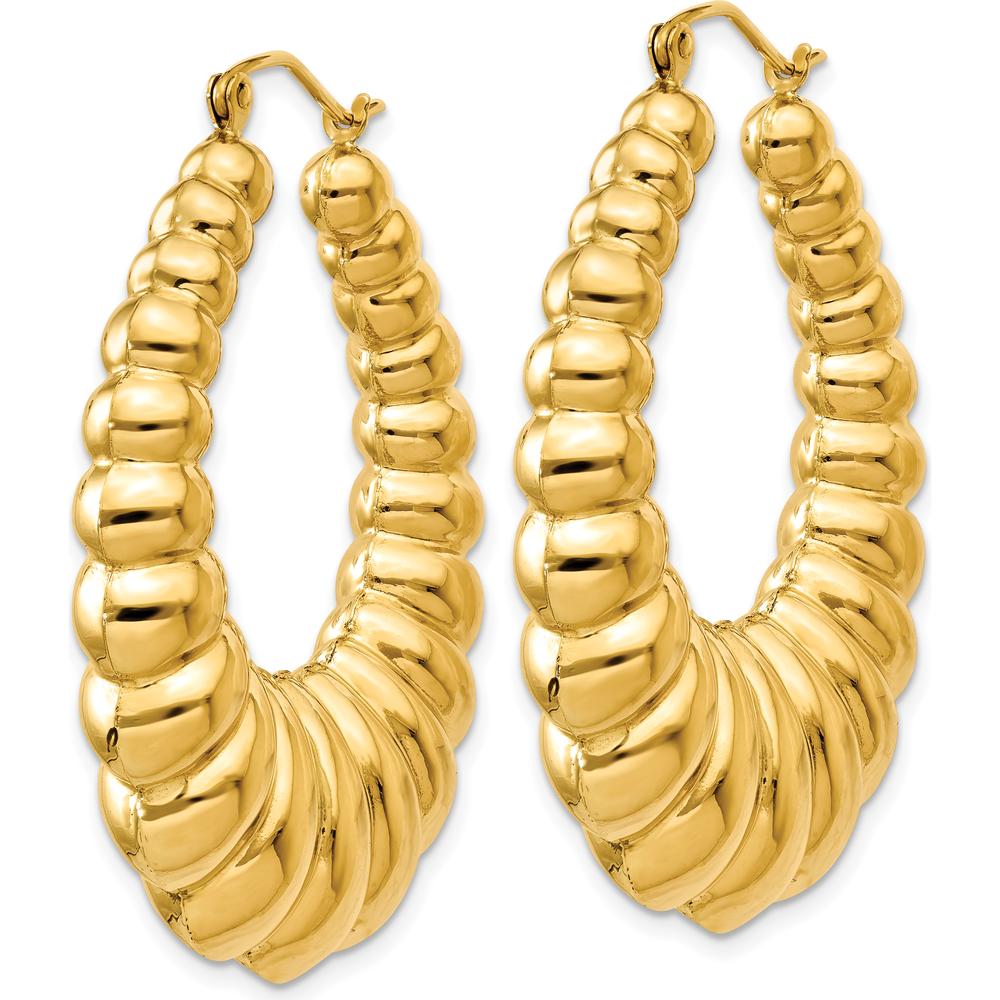 14K Yellow Gold Polished Scalloped Hoop Earrings - 41mm Length, 34mm Width by 0