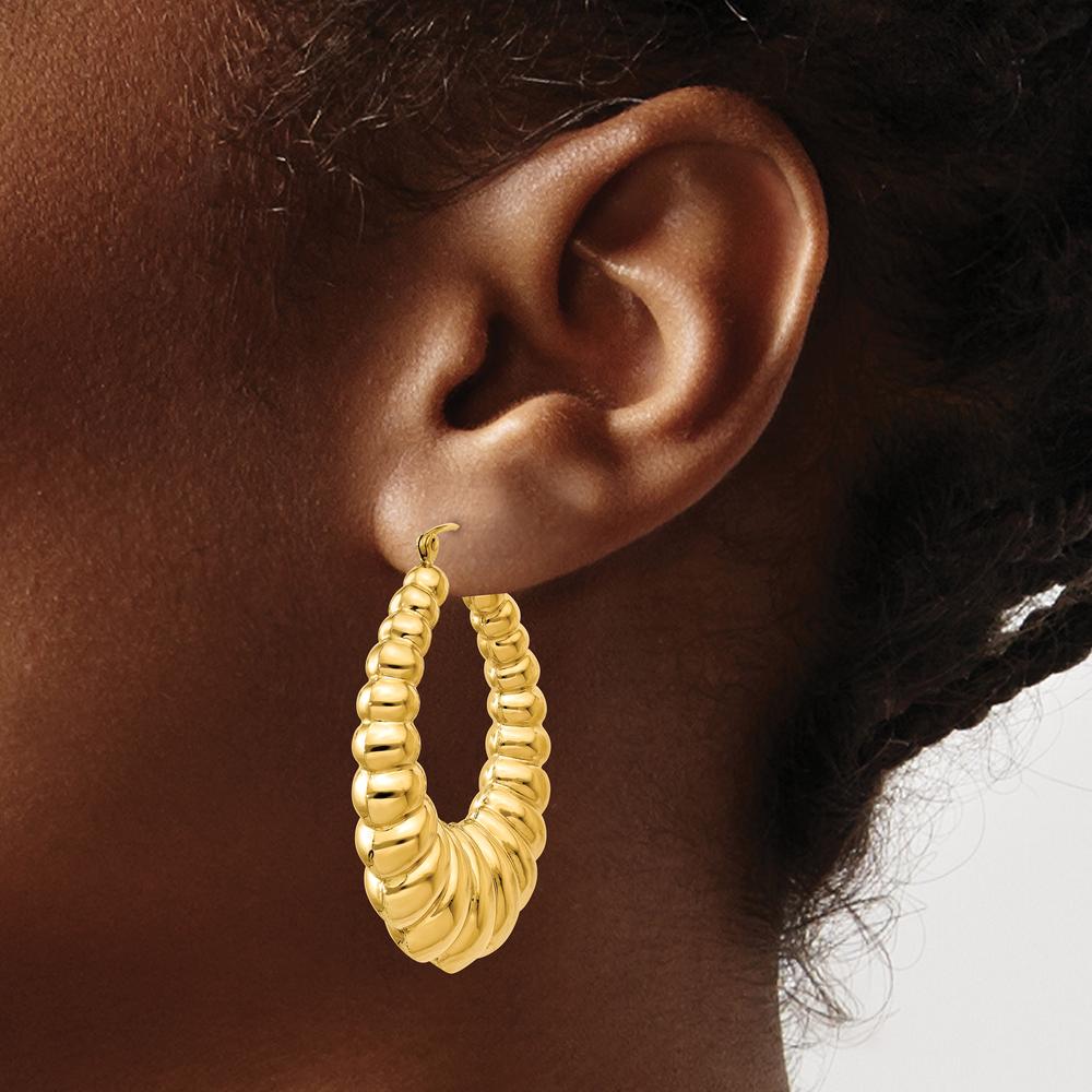 14K Yellow Gold Polished Scalloped Hoop Earrings - 41mm Length, 34mm Width by 0