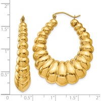 14K Yellow Gold Polished Scalloped Hoop Earrings - 41mm Length, 34mm Width by 0