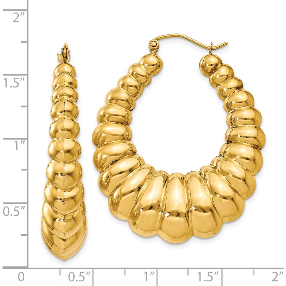 14K Yellow Gold Polished Scalloped Hoop Earrings - 41mm Length, 34mm Width by 0