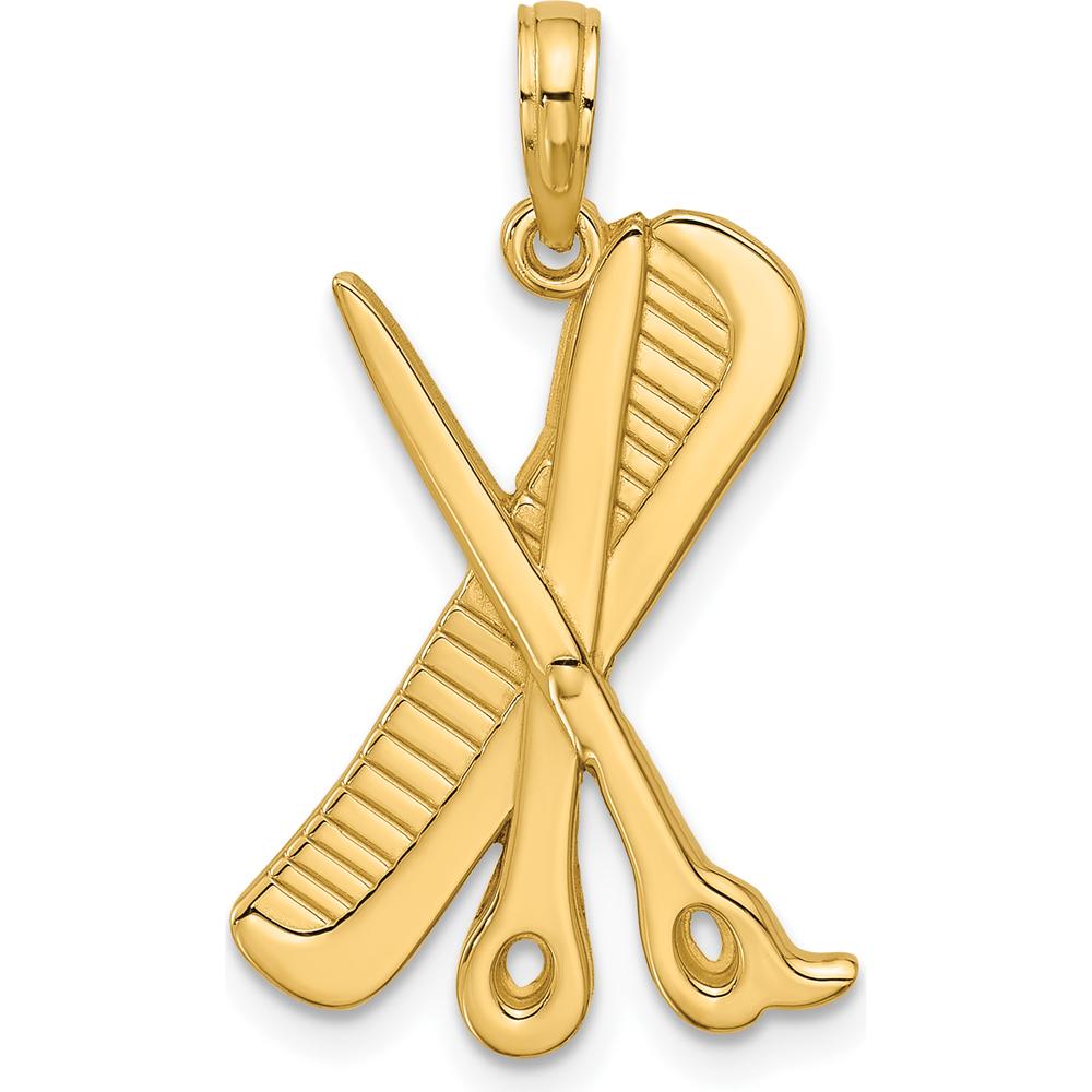 14K Yellow Gold Polished Scissor and Comb Pendant with Textured Back by Oro Pregiato
