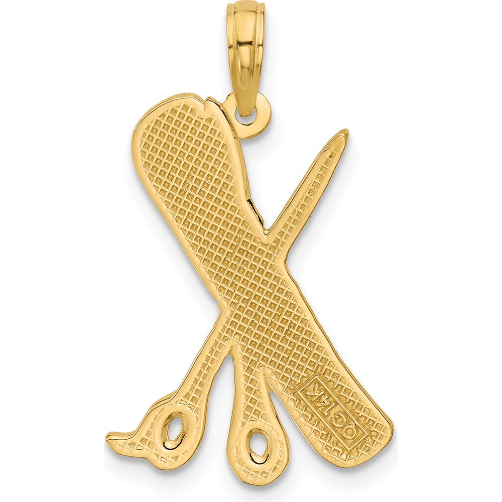 14K Yellow Gold Polished Scissor and Comb Pendant with Textured Back by Oro Pregiato