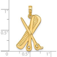14K Yellow Gold Polished Scissor and Comb Pendant with Textured Back by Oro Pregiato
