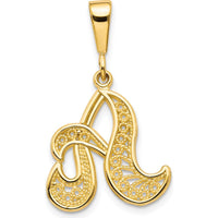 14K Yellow Gold Polished Script Filigree Letter A Initial Pendant by Oro Pregiato