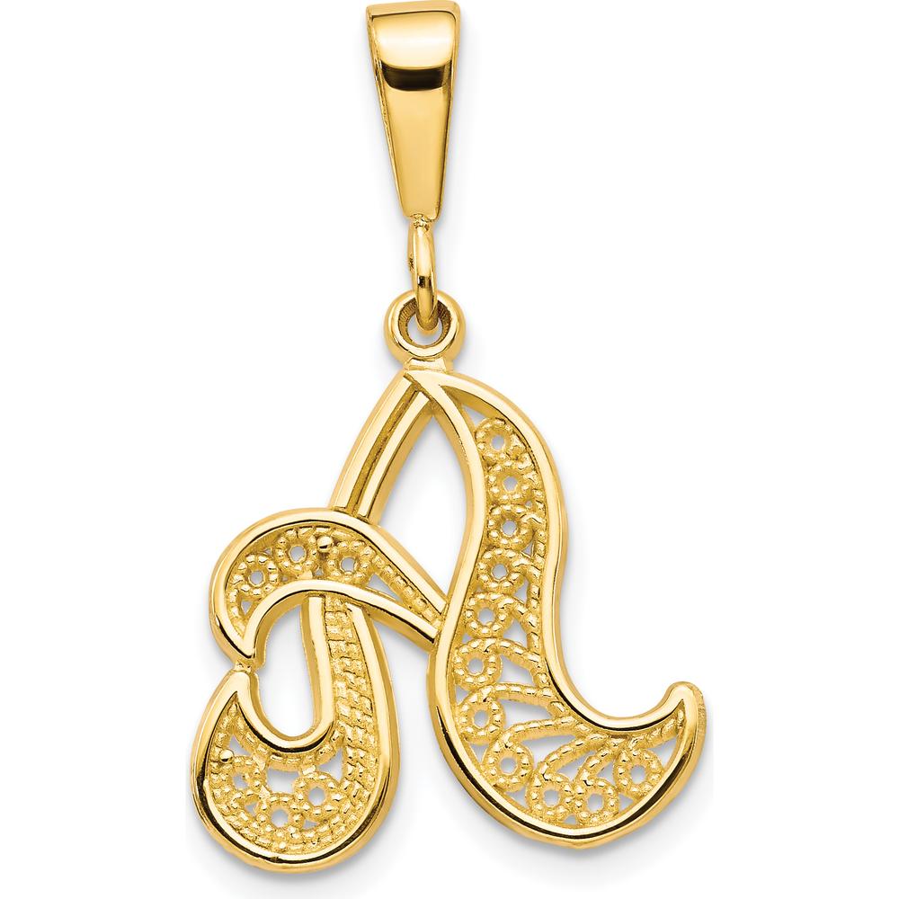 14K Yellow Gold Polished Script Filigree Letter A Initial Pendant by Oro Pregiato