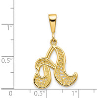 14K Yellow Gold Polished Script Filigree Letter A Initial Pendant by Oro Pregiato