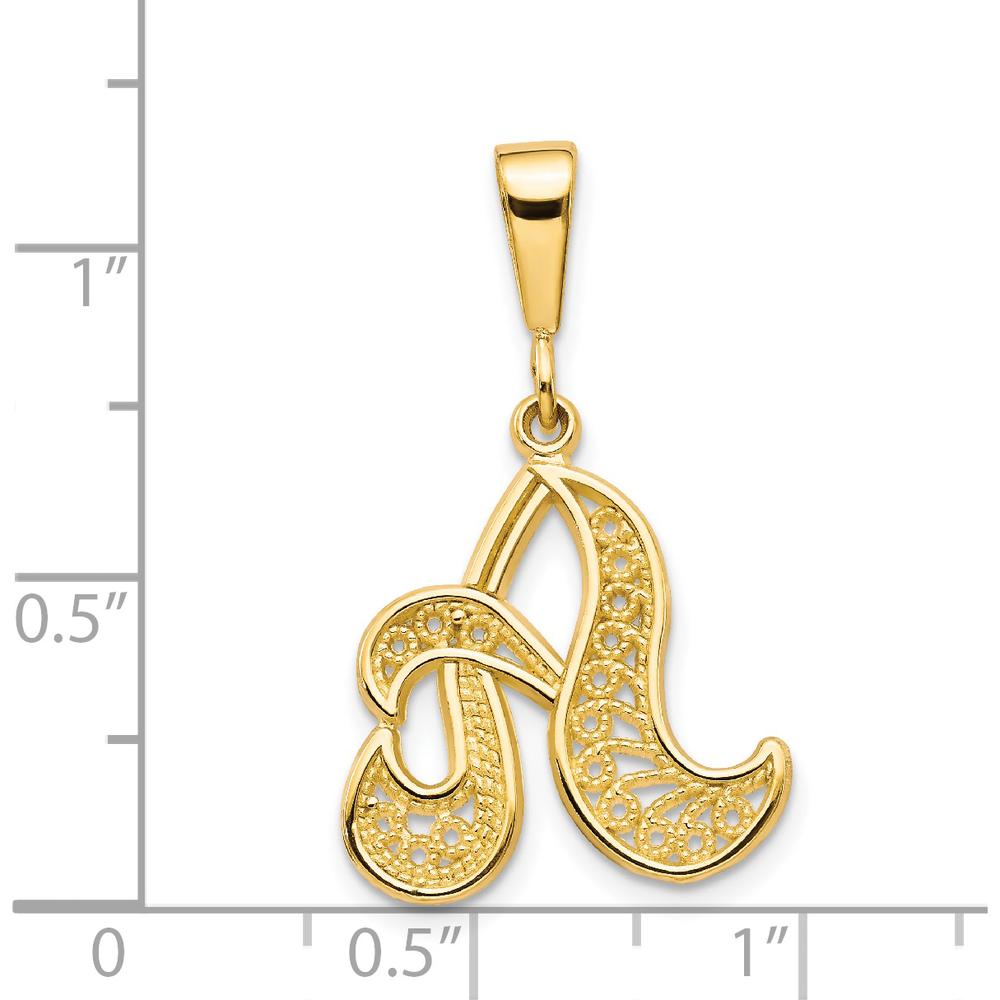14K Yellow Gold Polished Script Filigree Letter A Initial Pendant by Oro Pregiato