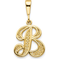 14K Yellow Gold Polished Script Filigree Letter B Pendant by Oro Pregiato
