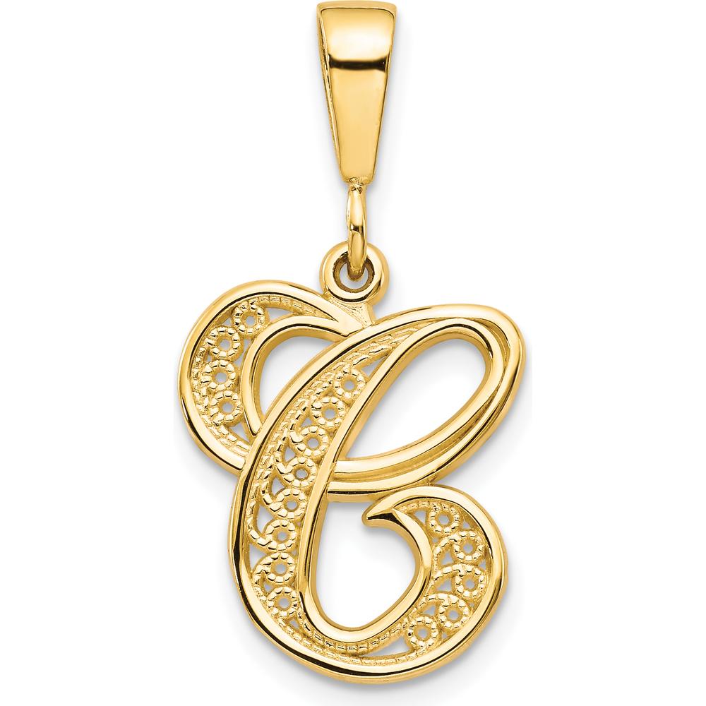 14K Yellow Gold Polished Script Filigree Letter C Initial Pendant by Oro Pregiato