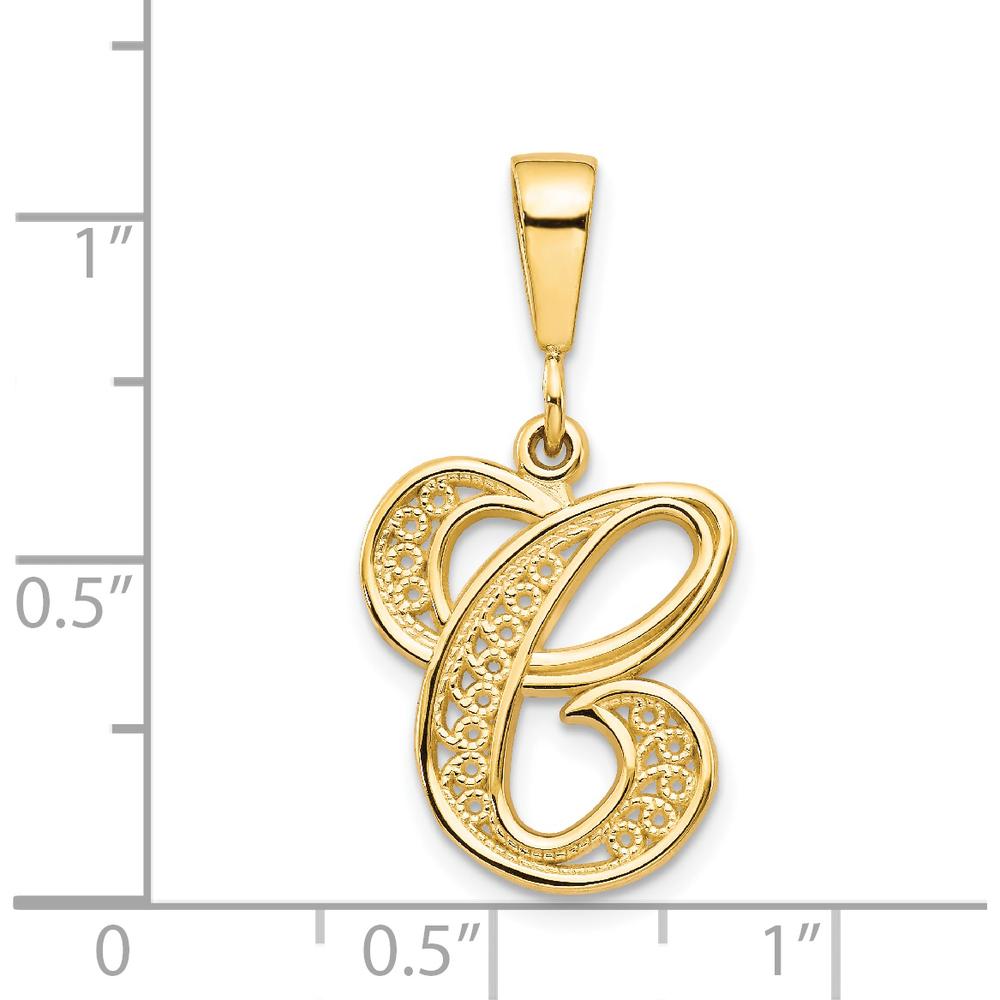 14K Yellow Gold Polished Script Filigree Letter C Initial Pendant by Oro Pregiato