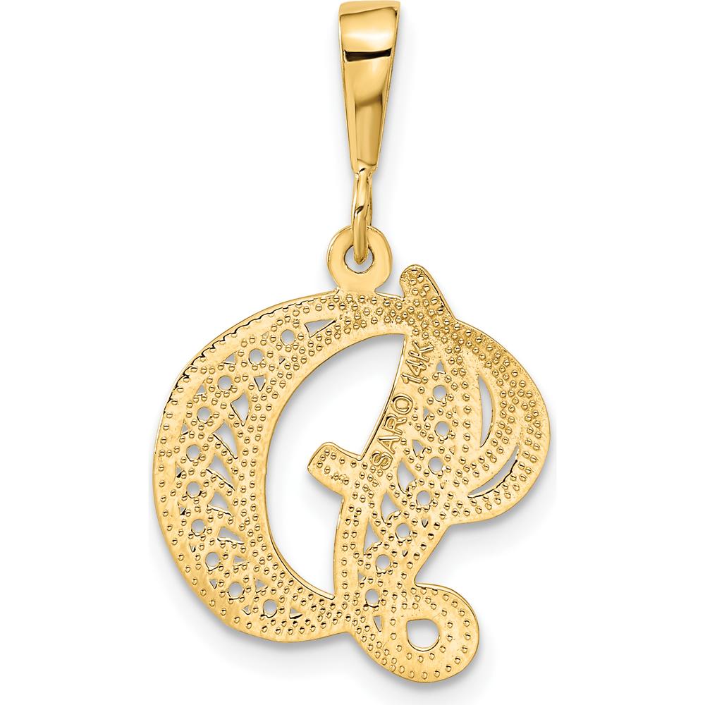 14K Yellow Gold Polished Script Filigree Letter D Initial Pendant - Elegant Personalized Charm by Oro Pregiato