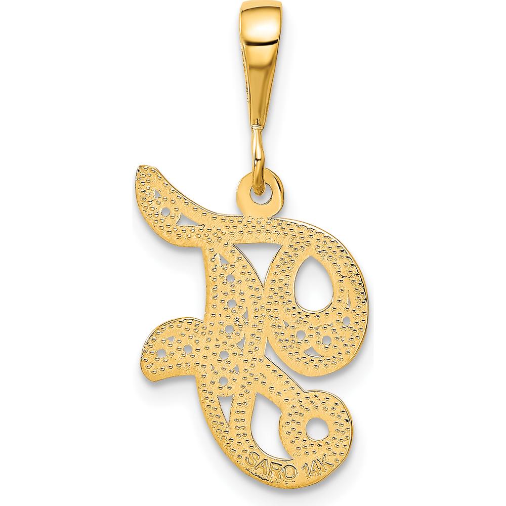 14K Yellow Gold Polished Script Filigree Letter F Initial Pendant by Oro Pregiato
