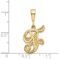 14K Yellow Gold Polished Script Filigree Letter F Initial Pendant by Oro Pregiato