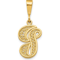 14K Yellow Gold Polished Script Filigree Letter G Initial Pendant by Oro Pregiato