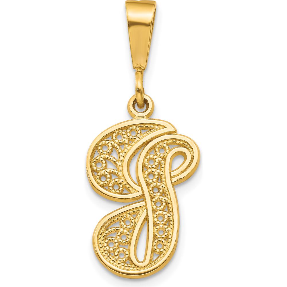 14K Yellow Gold Polished Script Filigree Letter G Initial Pendant by Oro Pregiato
