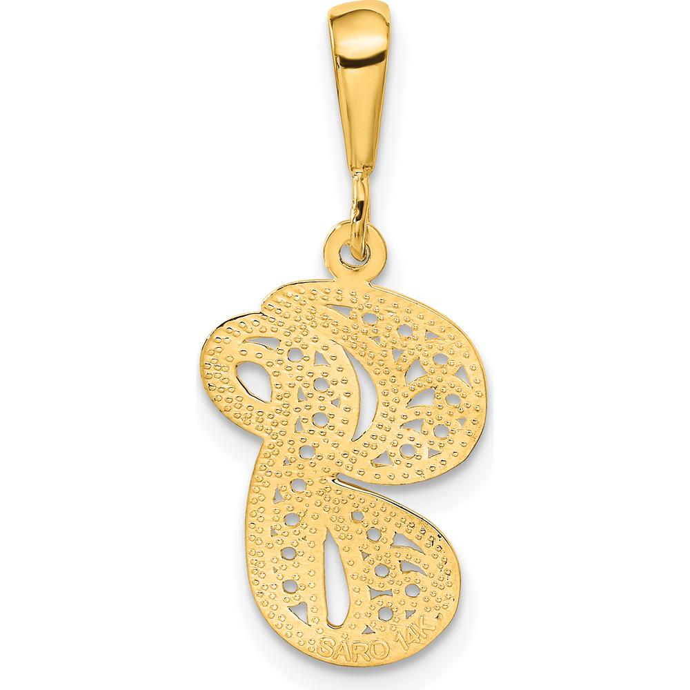 14K Yellow Gold Polished Script Filigree Letter G Initial Pendant by Oro Pregiato