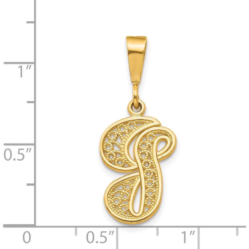 14K Yellow Gold Polished Script Filigree Letter G Initial Pendant by Oro Pregiato